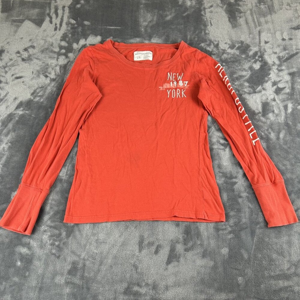 Aeropostale Retro Y2K Orange Large Henley Top Spell Out “87” Long Sleeve